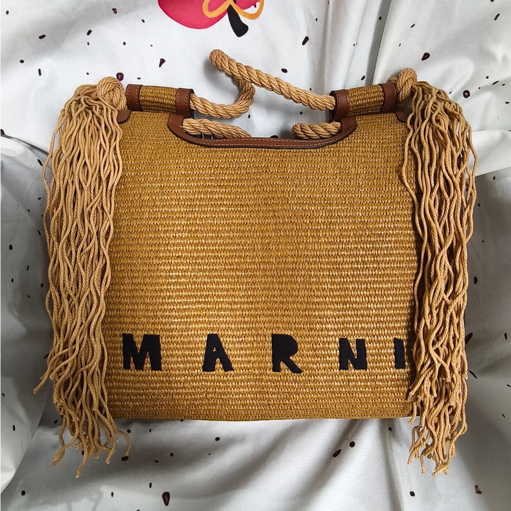 Marni Mustard Woven Tote with Braided Fringe - Picture 1 of 13